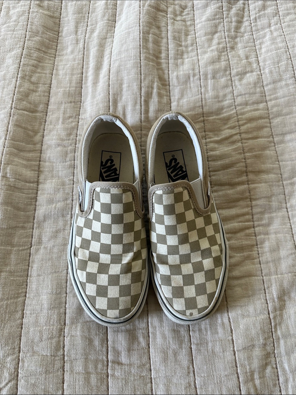 Vans Kids Slip-On Checkerboard Sneakers - Beige and White
